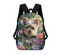 sinyumoney Floral Garden Yorkie Pup Mochila Escolar Infantil Impresa En 3D Para Niños, Mochila De Viaje De Alta Capacidad, Mochilas Para Libros De 17 Pulgadas Para Niños
