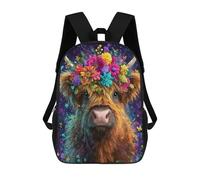 sinyumoney Floral Highland Cow Art Print-1 Mochila Escolar Infantil De 17 Pulgadas, Mochila Escolar Impresa En 3D Para Niños De Primaria Y Secundaria