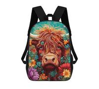 sinyumoney Floral Highland Cow Art Print Mochila Escolar Impresa En 3D Para Niños, Mochila Escolar Informal De Moda Para Viajes Para Niños Y Estudiantes 17inch