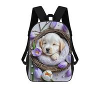 sinyumoney Floral Nest with Cute Puppy Mochila Escolar, Bolso De Negocios, Bolso Para Portátil Resistente: Perfecto Para Viajes, Trabajo Y Uso Diario 17inch
