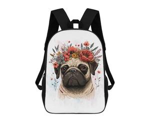 sinyumoney Floral Pug Dog Flower Art Mochila Escolar Para Ordenador Portátil Para La Escuela/trabajo/viajes: Perfecta Para Viajes, Trabajo Y Uso Diario 17inch