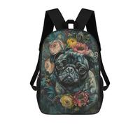 sinyumoney Floral Pug Portrait Art Print Mochila Mochila Informal Para El Día A Día, Para La Escuela, El Trabajo Y Los Viajes Para Hombres, Mujeres Y Adolescentes 17inch