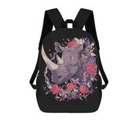 sinyumoney Floral Rhino Illustration on Black Background 17inch Mochila Escolar Impresa En 3D Para Niños, Mochila Escolar Informal De Moda, Mochilas De Viaje Para Niños Y Estudiantes.