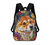 sinyumoney Floral Shiba Inu Dog Mochila Escolar Para Niños, Mochila Escolar Impresa En 3D Para Estudiantes De Primaria Y Secundaria 17inch