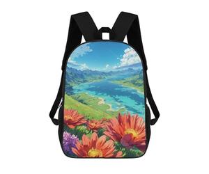 sinyumoney Floral Valley with Lake And Mountains Mochila Infantil, Mochila Escolar De Gran Capacidad Para Estudiantes, Mochila Para Libros, Mochila Para Niños, Niñas, Adultos Y Adolescentes 17inch