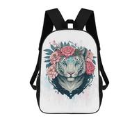 sinyumoney Floral White Tiger Artwork Mochila Escolar Mochila De Papelería De Moda Mochila Impermeable Mochilas Informales Para El Día A Día - Perfecta Para Viajes, Trabajo Y Uso Diario 17inch