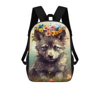 sinyumoney Floral Wolf Cub Art Print Mochila Escolar, Mochila De Viaje Para La Universidad, Mochilas Para Niñas Y Adolescentes 17inch