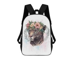 sinyumoney Flower Jaguar Painting Mochila Escolar Secundaria Informal Para Viajes Para Niños/niñas/adolescentes 17inch