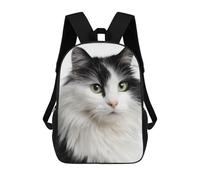 sinyumoney Fluffy Black & White Cat Mochilas Infantiles Impresas En 3D De 17 Pulgadas. Mochila Escolar Informal Impresa En 3D Para Niños De Primaria Y Secundaria.