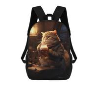 sinyumoney Fluffy Cat Drinking Beer Mochila Escolar De 17 Pulgadas Para Adolescentes, Con Estampado 3D, Ajustable Y Con Bolsillos, Ideal Para Niños, Niñas Y Estudiantes.