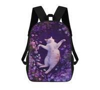 sinyumoney Fluffy Cat in Purple Flowers Mochila Escolar Para Secundaria Y Preparatoria. Mochila Informal Para Adolescentes, Chicas, Chicos, Mujeres Y Hombres. 17inch