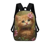 sinyumoney Fluffy Kitten with Pink Flower Mochila Escolar Impresa En 3D 17inch Mochila Escolar Infantil Mochilas De Viaje Mochila Informal De Moda Para Niños Y Estudiantes
