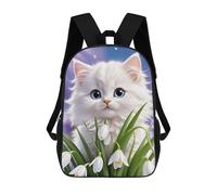 sinyumoney Fluffy White Kitten with Blue Eyes Mochilas Infantiles Impresas En 3D De 17 Pulgadas. Mochila Escolar Informal Impresa En 3D Para Niños De Primaria Y Secundaria.