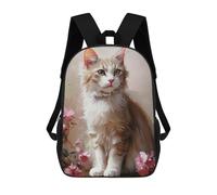 Sinyumoney Forest Deer Sunset Mochila de moda impermeable e informal para niños/niñas/adolescentes, Cat White With Pink Flowers, 17"