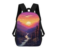 sinyumoney Forest Sunset Pixel Art Mochila Escolar Para Niños De 17 Pulgadas, Mochila Informal De Viaje Para Niños Y Niñas, Mochila De Gran Capacidad Para El Día A Día 17inch