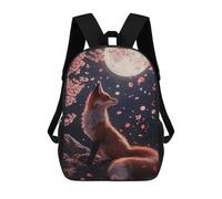 sinyumoney Fox Under The Moonlight with Cherryblossoms Mochila Escolar Infantil De 17 Pulgadas, Impresa En 3D, Estilo Casual, Para Niños, Ideal Para Viajes, Como Mochila Escolar O Para Llevar Libros.