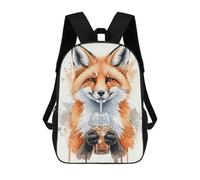 sinyumoney Fox Watercolor Drinking Iced Coffee Mochila Escolar Para Niñas Mochila Impermeable Mochila Informal De Día Mochila Ligera Para Niño Y Niña Mochila Escolar 17inch