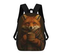 sinyumoney Fox with Coffee Cup And Scarf Mochila, Mochila Escolar Impresa En 3D, Bolsa Para El Almuerzo Escolar, Mochila De Viaje, Mochila Para Amigos, Mochila Escolar Para Niñas Y Niños 17inch