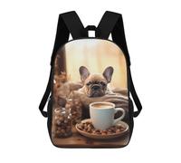 sinyumoney French Bulldog Coffee Pup Mochila Escolar/de Trabajo/para Portátil Para Hombres, Mujeres Y Adolescentes 17inch