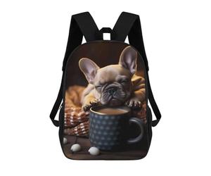 sinyumoney French Bulldog Pup Coffee Mochila Escolar Resistente Al Agua, Mochila De Viaje, Bolsa Para Computadora Para La Escuela/trabajo/viajes 17inch