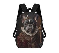 sinyumoney French Bulldog Renaissance King Regal Pet Portrait Mochila Escolar Para Niñas Y Niños, Mochilas De Gran Capacidad, Mochilas Ligeras Para Niños Y Estudiantes 17inch