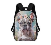 sinyumoney French Bulldog with Flower Crown Watercolor Mochila Escolar Mochila Para Niñas Y Niños Mochilas De Gran Capacidad Mochilas Ligeras Para Niños Y Estudiantes 17inch