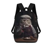 sinyumoney French Chef Cat Red Wine 17inch Mochila Escolar Impresa En 3D Para Niños, Mochila Escolar Informal De Moda, Mochilas De Viaje Para Niños Y Estudiantes.