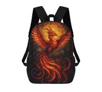 Sinyumoney Frog with Wings on Mushrooms Mochila escolar impermeable, mochila profesional para niñas, niños y adolescentes, Fiery Phoenix Stained Glass Art, 17"