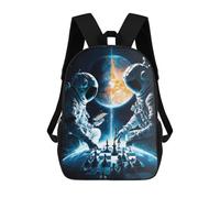 Sinyumoney Full Moon Beach Adventure Mochila escolar para niños, estampado en 3D, moda e informal, para niños, estudiantes de primaria y universidad, Astronauts Playing Chess In Space, 17"