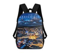 Sinyumoney Full Moon Beach Adventure Mochila escolar para niños, estampado en 3D, moda e informal, para niños, estudiantes de primaria y universidad, Ciudad de México Lights, 17"
