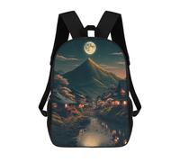sinyumoney Full Moon over Traditional Village Mochila Escolar Mochila Para Niños Impresa En 3D Mochilas Infantiles Para Niños Y Niñas Mochilas Escolares Mochilas De Viaje Para Niños 17inch