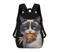 sinyumoney Funny Cat And Fish Mochila Escolar Infantil De 17 Pulgadas Con Estampado 3D De Películas De Anime Para Niños, Mochila De Viaje, Mochila Escolar Infantil