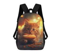 sinyumoney Funny Cat Eating Hot Dog Mochila Escolar Para Niños Y Niñas, Mochila Informal De Viaje, Mochila De Gran Capacidad Para El Día A Día 17inch