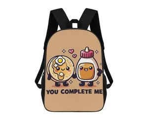 sinyumoney Funny Couple, You Complete Me - Cute Pancakes & Syrup Mochila Escolar Grande Para Niños - Perfecta Para Viajes, Trabajo Y Uso Diario 17inch