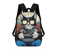 sinyumoney Funny Retro Gamer Cat 01 Mochila Escolar Impresa En 3D Mochilas Informales Para Niños Mochila Escolar Impresa En 3D Para Niños De Primaria Y Secundaria 17inch