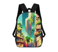 sinyumoney Future Cityscape with Palm Trees -2 Mochila Escolar Infantil, Mochilas Impresas En 3D, Mochilas Escolares De Moda Para Niños De Primaria Y Secundaria 17inch