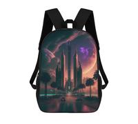 sinyumoney Future Cityscape with Palm Trees Mochila Infantil, Mochila Escolar Infantil, Mochilas Escolares Impresas En 3D Para Niños Y Estudiantes Adolescentes 17inch