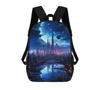 sinyumoney Futuristic City Moon Night Mochilas Escolares Para Ordenador Para El Colegio/trabajo/viajes Para Niñas, Niños Y Adolescentes 17inch