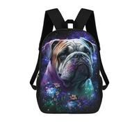 sinyumoney Galactic Bulldog with Flowers -4 Mochilas Para Niños 17inch Mochila Escolar Mochila Escolar Impresa En 3D Para Niños De Primaria Y Secundaria