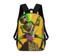 Sinyumoney Galactic Bunny Majesty Mochila Escolar Impreso En 3D, Mochila Casual Para Niños, Bolsa De Escuela Impresa En 3D Para Niños, Primaria Y Universidad, Green Monster Rocking Out, 17"