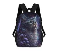 sinyumoney Galactic Cat with Flowers -1 Mochila Escolar Infantil Impresa En 3D Para Niños, Mochila De Viaje De Alta Capacidad, Mochilas Para Libros De 17 Pulgadas Para Niños