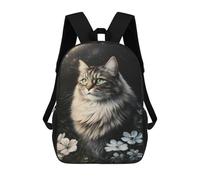 sinyumoney Galactic Cat with Flowers Mochila Escolar Impresa En 3D 17inch Mochila Escolar Infantil Mochilas De Viaje Mochila Informal De Moda Para Niños Y Estudiantes
