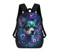 sinyumoney Galactic Chihuahua with Flowers -4 Mochila Escolar Infantil De 17 Pulgadas, Mochila Escolar Impresa En 3D Para Niños De Primaria Y Secundaria
