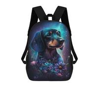 sinyumoney Galactic Dachshund with Flowers -6 Mochila Escolar Infantil Impresa En 3D Para Niños, Mochila De Viaje De Alta Capacidad, Mochilas Para Libros De 17 Pulgadas Para Niños