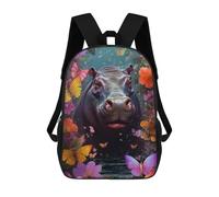 sinyumoney Galactic Fantasy Landscape Mochila Escolar Negocios Portátil Mochila Unisex Ocio Mochila para Adolescentes Niñas Niños Mujeres Hombres, Hipopotamus in A Floral Paradise, 17"