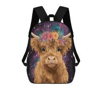 sinyumoney Galactic Highland Cow with Flower Crown Mochila Escolar Infantil Impresa En 3D 17inch Mochilas De Moda Para Niños De Primaria Y Secundaria