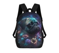 sinyumoney Galactic Pug with Flowers Mochilas Para Niños 17inch Mochila Escolar Mochila Escolar Impresa En 3D Para Niños De Primaria Y Secundaria