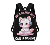 sinyumoney Gamer Girl Cat Kawaii Mochila Escolar Para Niños Con Impresión 3D, Mochila Moderna Para Niños Y Niñas, Mochila Informal Para Estudiantes. 17inch