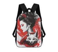 sinyumoney Geisha And Fox Mochila Escolar Para Niños, Mochila Escolar Impresa En 3D Para Estudiantes De Primaria Y Secundaria 17inch