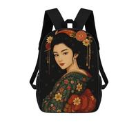 sinyumoney Geisha Portrait with Floral Kimono Mochila, Mochila Escolar Impresa En 3D, Bolsa Para El Almuerzo Escolar, Mochila De Viaje, Mochila Para Amigos, Mochila Escolar Para Niñas Y Niños 17inch